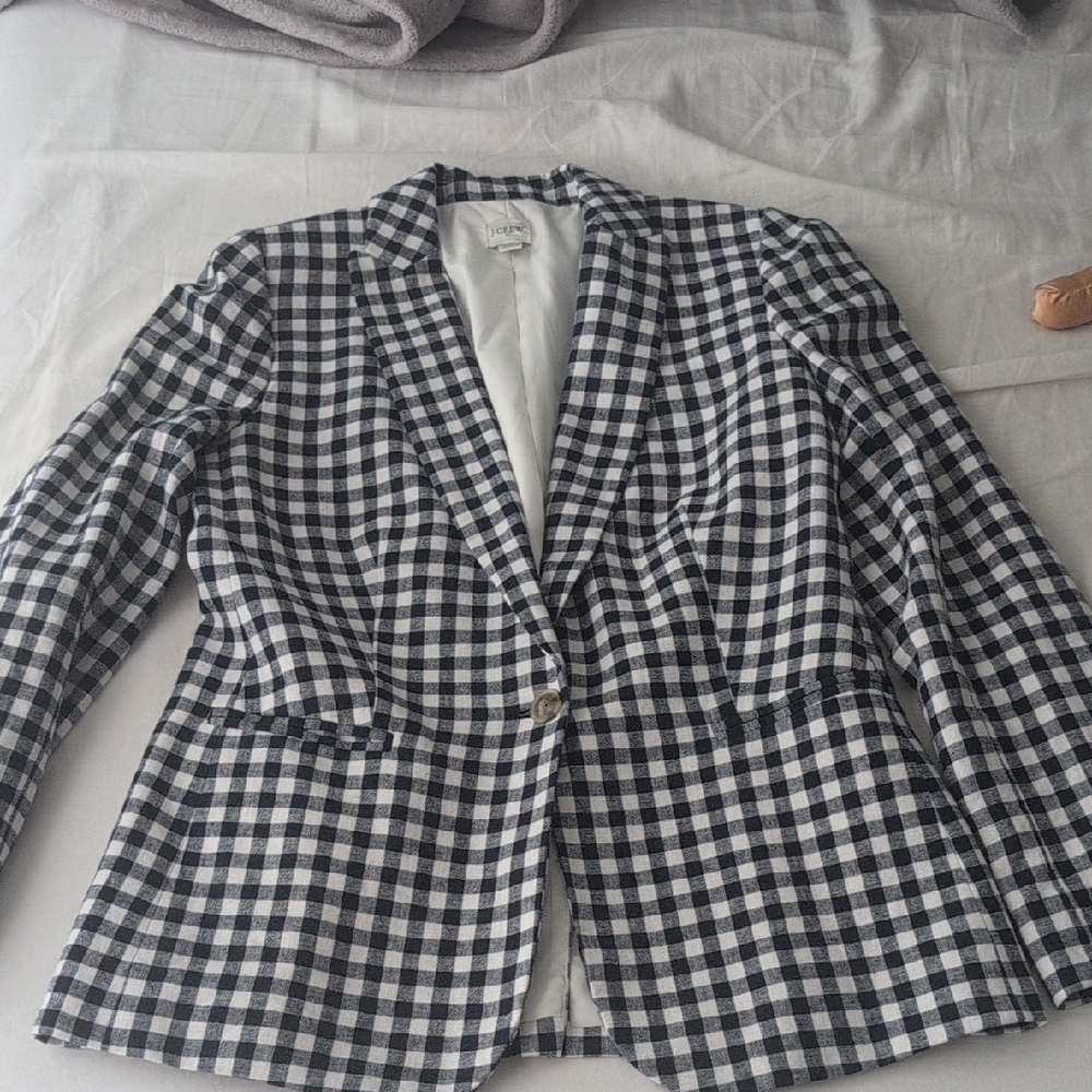 J. Crew Navy and White Checkered Blazer